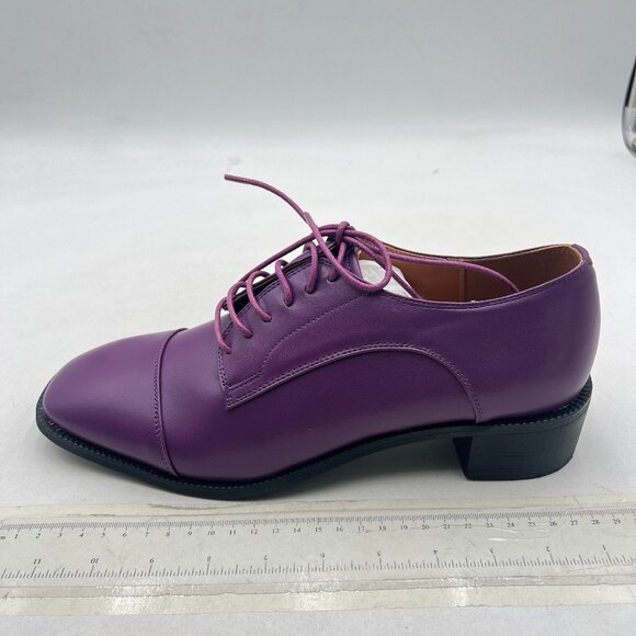 FSJ Purple Men\'s Cap Toe Oxford Lace-up Low Stacked Heel Modern Wingtip Shoes main image 6